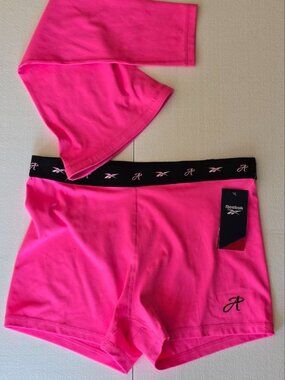 Reebok Compression Shorts Sleeve Set NWT Womens XL Neon Hot Pink Volleyball Gym